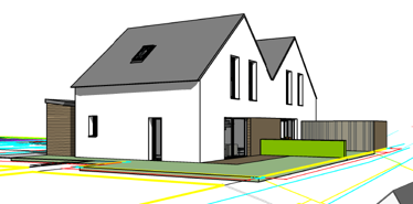 Vue 3D - Maisons Individuelles - Ty Guen - SOFT Fluides & Thermique - Bureau d'Études Fluides, Thermiques et Incendies - CVC - Installation chauffe-eau - maisons indivuduelles - Ty Guen - Logements mitoyens